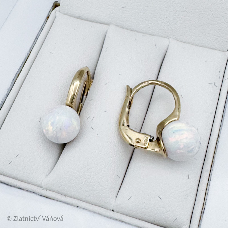 Žluté zlato náušnice s opálem na klapku